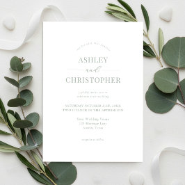 Convite Simple Sage Green Modern Elegant Wedding