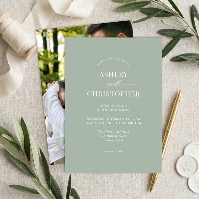 Convite Simple Sage Green Modern Elegant Wedding (Criador carregado)