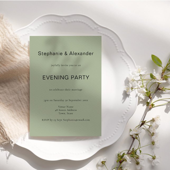 Convite Simple Sage Green Wedding Night Party (Criador carregado)