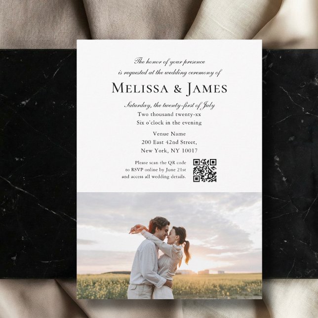 Convite Simple Script 2 Photo White QR Code Wedding (Criador carregado)