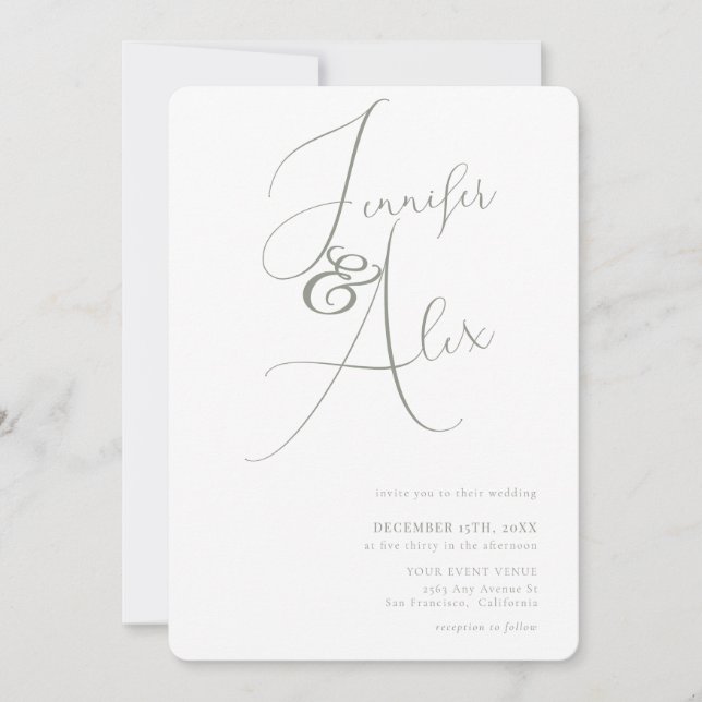 Convite Simple Script Minimalist Photo Collage Wedding  (Frente)