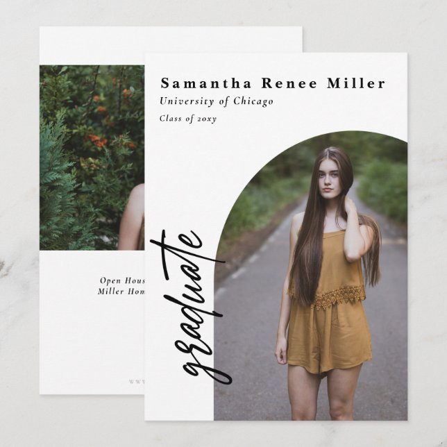 Convite Simple Script Moderno Arco 2 Foto Graduação (Frente/Verso)