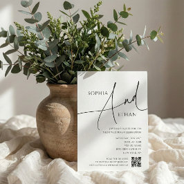 Convite Simple Script Typography QR Code White Wedding