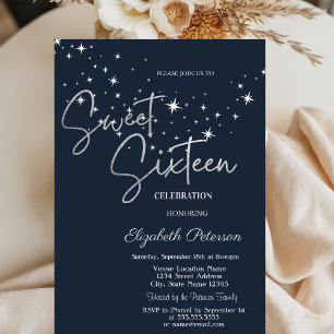 Convite Simple Stars Azul Marinho Sweet 16