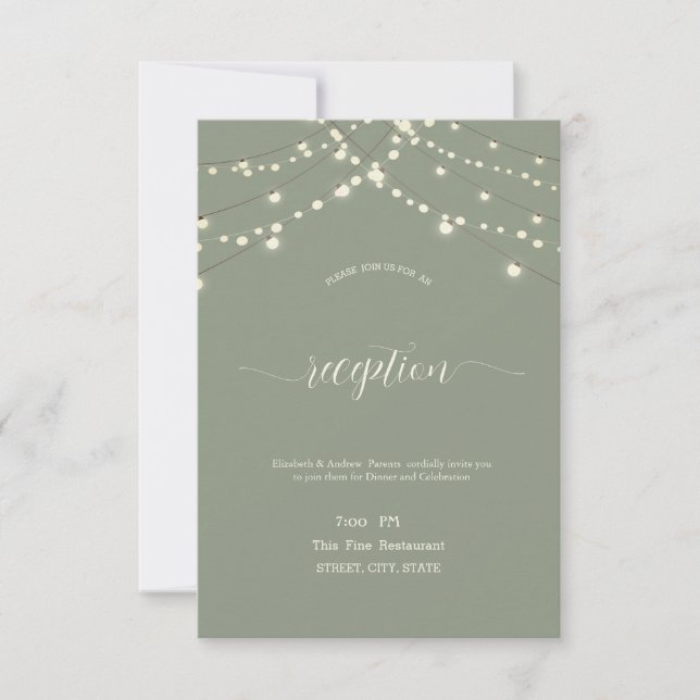 Convite Simple String Lights Sage Green Wedding (Frente)