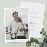 Convite Simple Stylish Modern Photo Wedding Save the Date<br><div class="desc">This simple, stylish modern photo wedding save the date flat card template features your names, date and wedding locale beneath your photo. The default text color for the text on both sides is an elegant medium dark shade of blue. You might choose to change the font, punctuation or color used...</div>