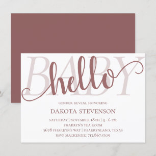 Convite Simple Taupe Hello Baby   Script Mauve Rosa do Des