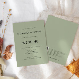 Convite Simple Text Only QR Code Sage Green Wedding