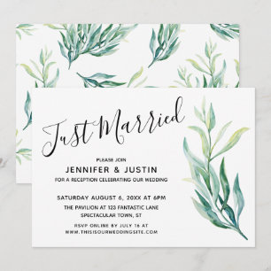 Convite Simple Verde Recém-Casados Folhagem Aquarela
