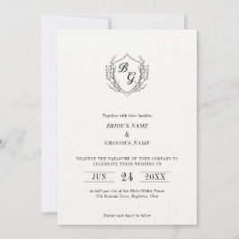 Convite Simple Vintage Crest elegante casamento monográfic