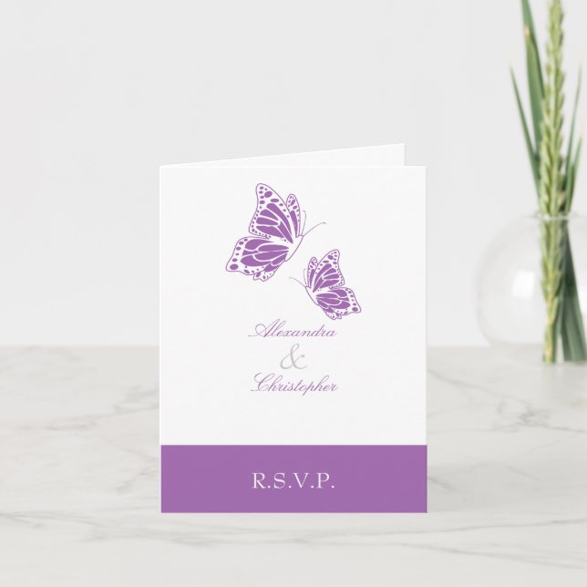 Convite Simple Violet Butterfly RSVP Note (Frente)