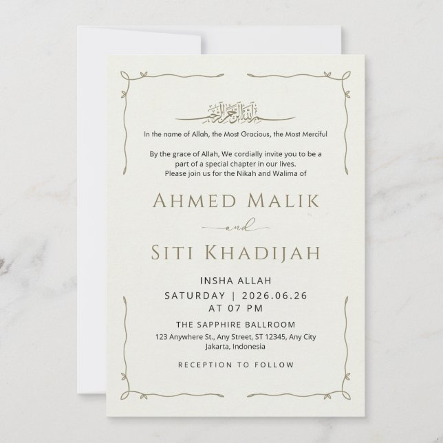 Convite Simple Wavy Border Islamic Wedding Nikah (Frente)