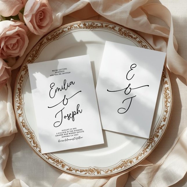 Convite Simple Whimsical Handwritten Wedding Photo (Criador carregado)