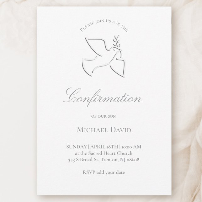 Convite simple white dove design Confirmation (Criador carregado)