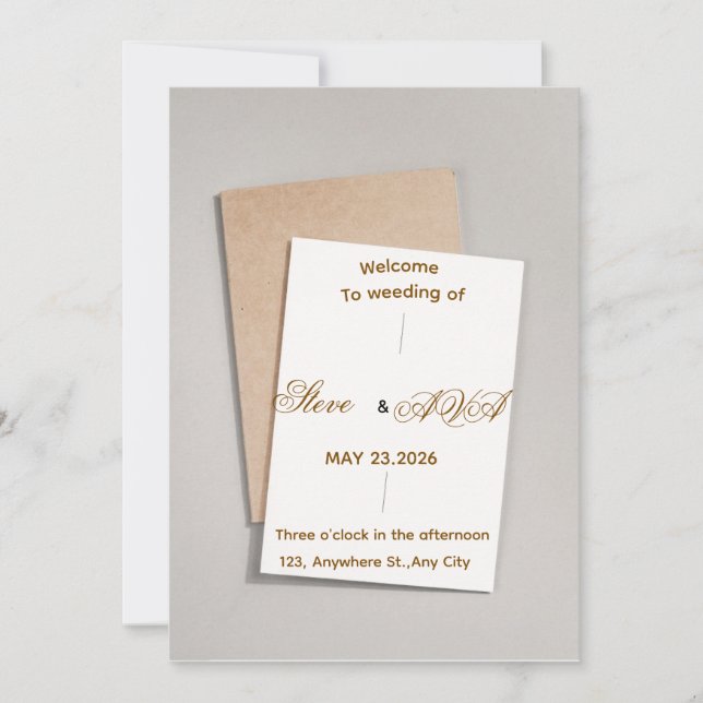 Convite Simple White & Gold Wedding Invitation (Frente)