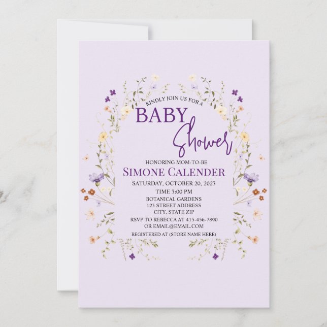 Convite Simple Wildflower Floral Baby Shower Invitation (Frente)