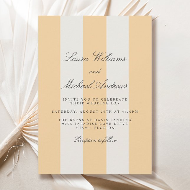 Convite Simple Yellow and White Cabana Stripes Wedding (Available in both printed and instant download digital formats.)