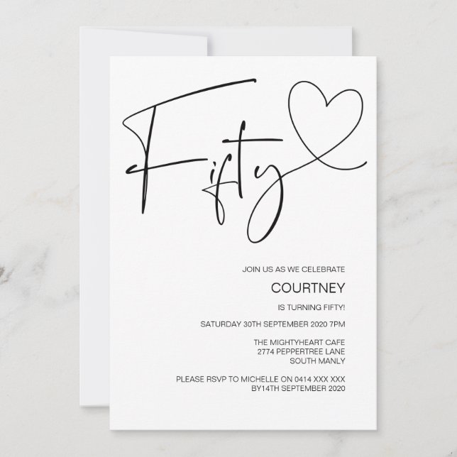 Convite Simples 50ª Celebração da Festa de aniversário (Frente)