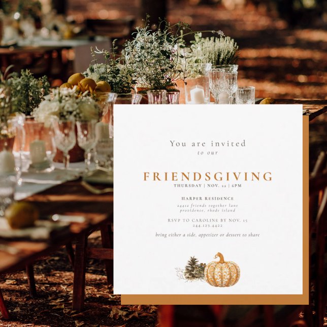Convite Simples Abeto de Pinheiro e Abóbora Friendsgiving  (Criador carregado)