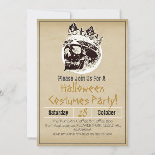Convite Simples Adulto Vintage Festa de Halloween Crânio G
