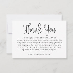 Convite Simples agradecimento. Nota de casamento preto e b