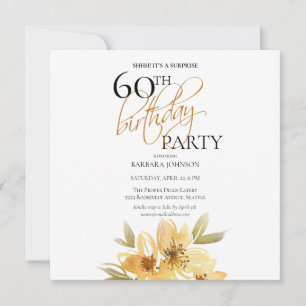 Convite Simples Amarelo Surpresa Amarelo Floral 60º Aniver