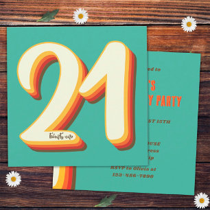 Convite Simples Aniversário de 21 anos Moderno Retro Groov
