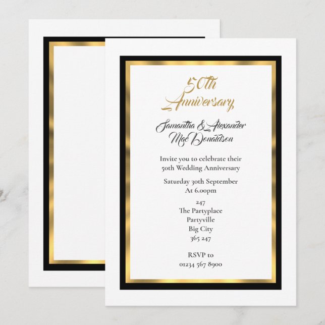 Convite Simples aniversário de casamento dourado (Frente/Verso)