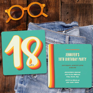 Convite Simples Aniversário de Dezoito 18 anos Moderno Ret