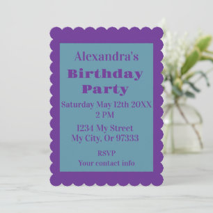 Convite Simples Aniversário Roxo e Verde