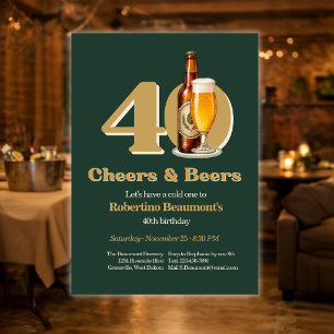 Convite Simples Aplaudindo e Bebendo Cerveja Verde 40º Ani