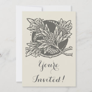 Convite Simples Art Nouveau Design Floral e Tan