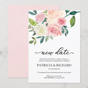 Convite Simples Atraso de Data de Casamento Floral Rubor