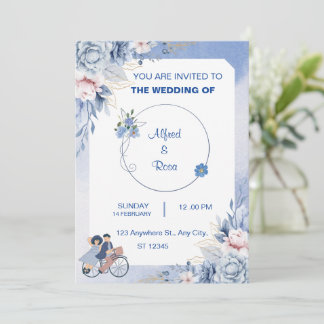 Convite Simples Azul de Imagem de Casal de Casamen