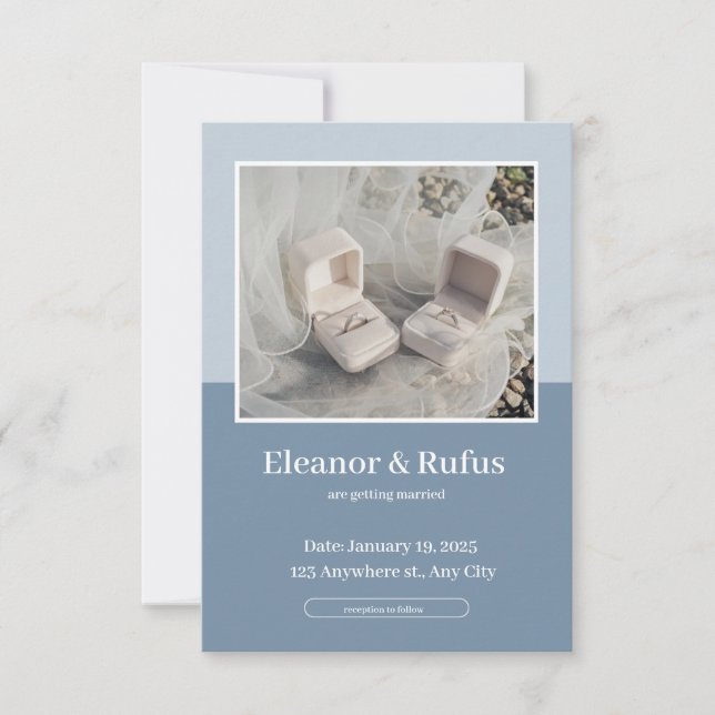 Convite Simples Azul e Branco Centrado em Fotos (Frente)