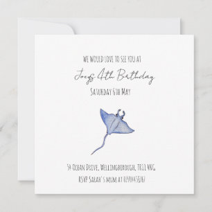 Convite Simples Baby Boy Ocean Birthday Manta Ray