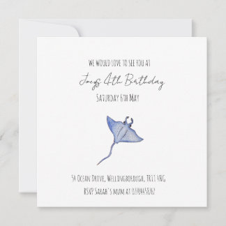 Convite Simples Baby Boy Ocean Birthday Manta Ray