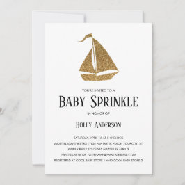 Convite Simples Baby Sprinkle Faux Dourado Glitter Sailboa