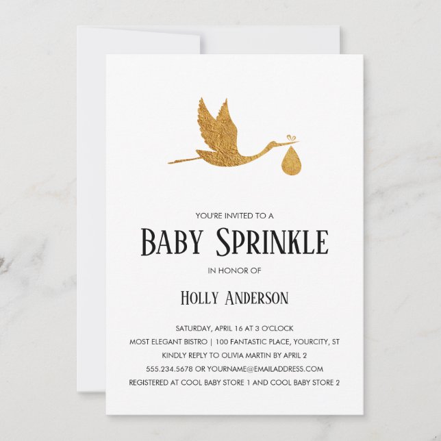 Convite Simples Baby Sprinkle Faux Gold Foil Storle w Bund (Frente)