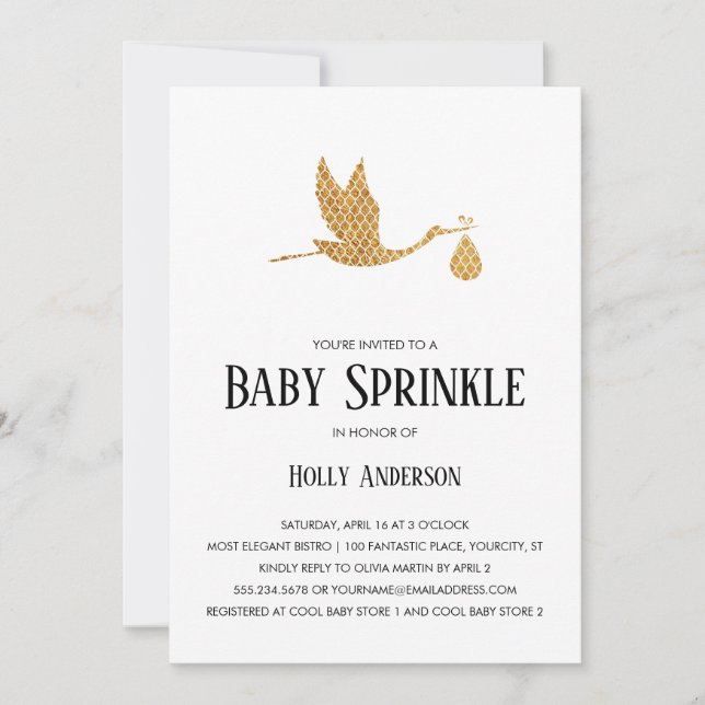 Convite Simples Baby Sprinkle Preppy Dourado Storle w Bund (Frente)