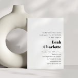 Convite Simples Bat Mitzvah, branco preto minimalista<br><div class="desc">Retrô Branco Negro Minimalista Moderno Simples Casamento Bat Mitzvah Convite</div>