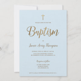 Convite Simples Batismo Dourado Azul Moderno