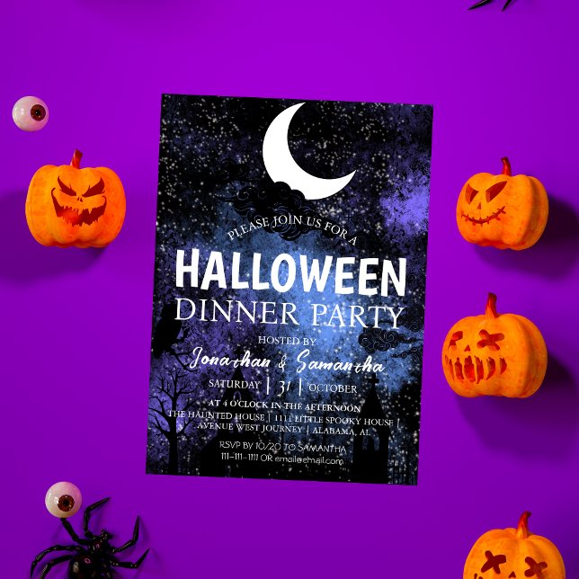 Convite Simples Bats Night Full Moon Halloween Festa Jante (Criador carregado)