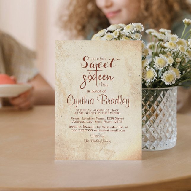 Convite simples Beige Doce Dezesseis Festas de aniversário (Criador carregado)