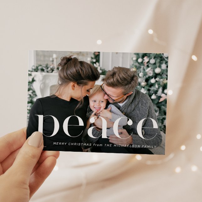 Convite Simples Black Botanical Peace One Photo Christmas (Criador carregado)