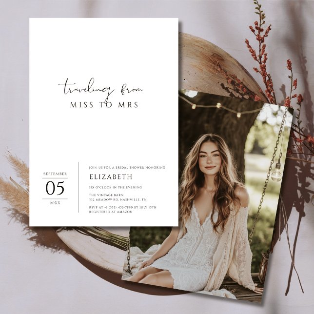 Convite Simples Black White Miss à Sra. Chá de panela Foto (Criador carregado)