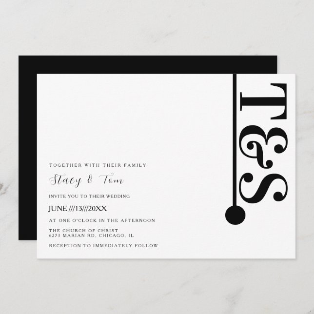 Convite Simples Black White Typografia Line Logo Weding (Frente/Verso)