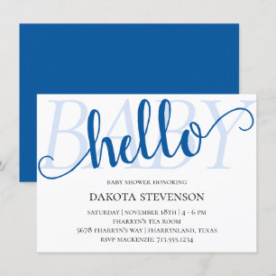 Convite Simples Blue Hello Baby Chá de Flourish Cerulean