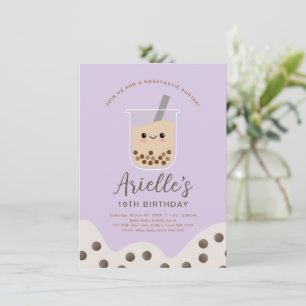 Convite Simples Boba Bubble Milk Tea Purple Aniversário