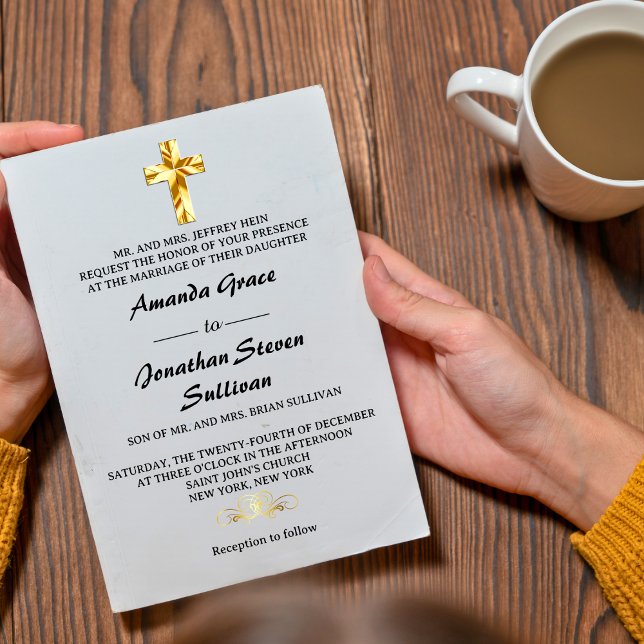 Convite Simples Bodas de Natal em Ouro Cruz Cristã Casamen (Criador carregado)
